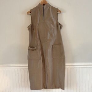 Chado Ralph Rucci Sleeveless Tan Silk and Cotton Dress with Pockets